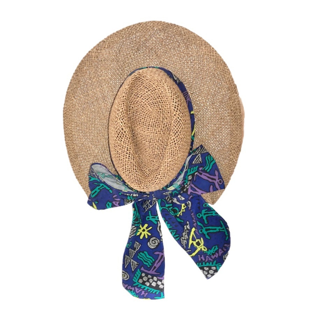 Vintage Bow Back  Straw Fedora Sun Hat